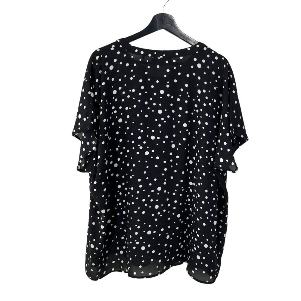 Lane Bryant Black White Polkadot Short Flutter Sleeve Neck Tie Top 26